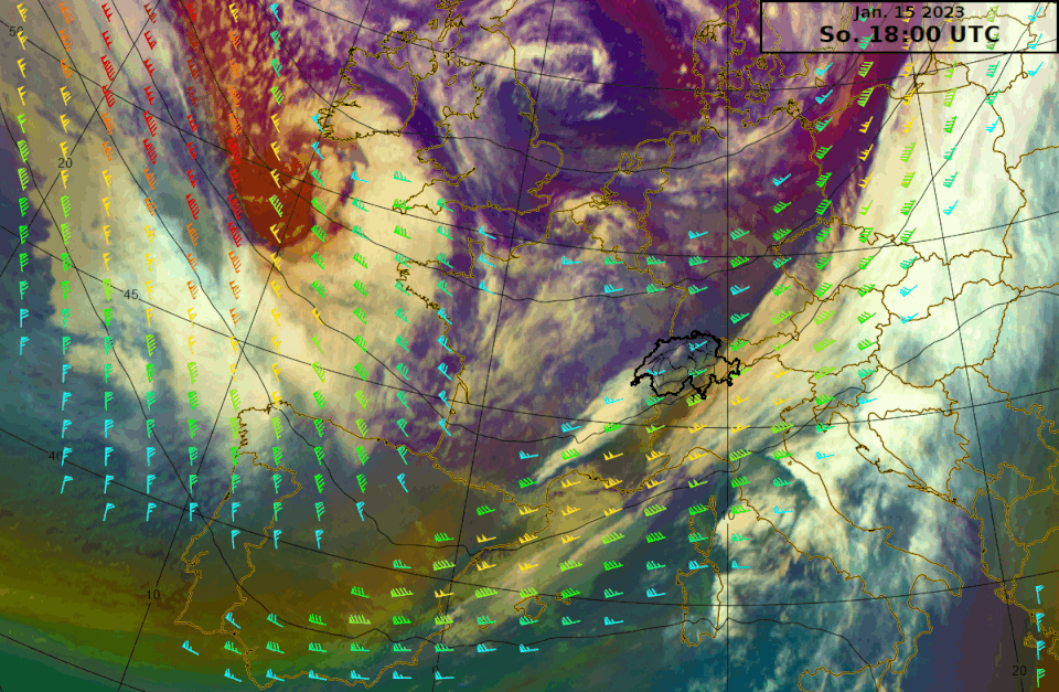 Satellitenbild und Windfiedern Europa