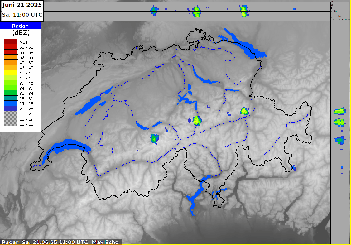 Animation des Niederschlagradar am 21.06.2025 von 11 bis 16 UTC.