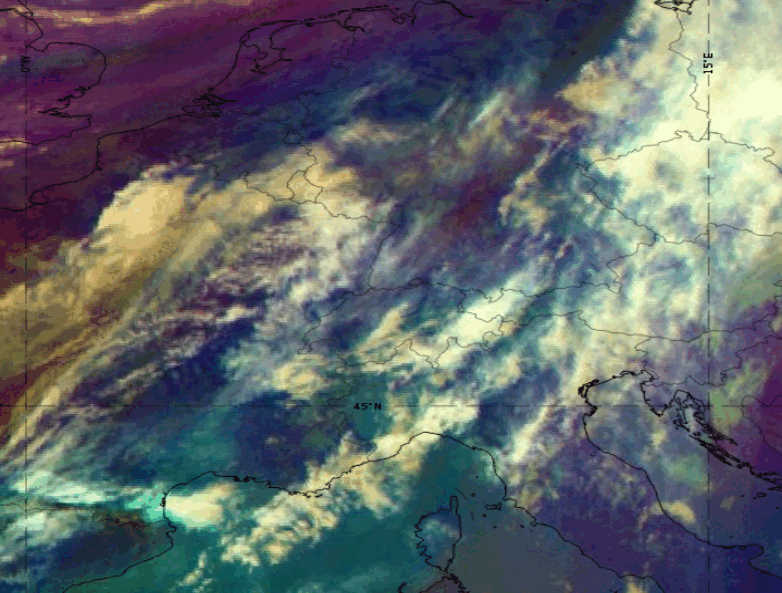 Animierte Luftmassen-Satellitenbilder der Gewitterlage vom 13.03.2023. Quelle: Eumetsat/Eumetrain