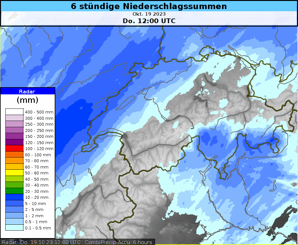 Animation der 6-stündigen Niederschlagssummen seit Donnerstag 19. Oktober.