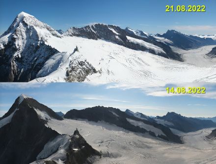 Blick vom Jungfraujoch am heutigen Vormittag bzw. am Sonntag vor einer Woche. Mit den Niederschlägen am Freitag ist die Schneefallgrenze vorübergehend unter 3000 Meter gesunken. Der Jungfraufirn bzw. der Mönch (links) sind frisch eingeschneit. Aber bereits Richtung Konkordiaplatz (rechts) sind die Gletscher wieder aper und mit den warmen Temperaturen der kommenden Woche geht es auch dem Neuschnee in den Hochalpen wieder an den Kragen.
Bildquelle: https://bit.ly/3LyWmbd
