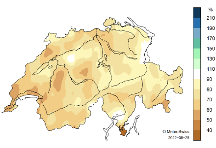 Karte zur Niederschlagsverteilung in der Schweiz im Sommer 2022.