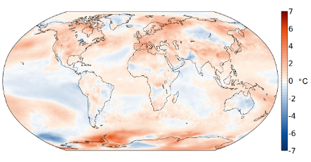 Weltkarte zur Temperatur Juni bis August 2022.