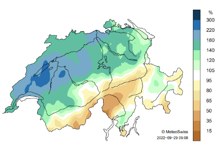 Schweizerkarte zum Niederschlag im September 2022.