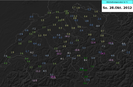 Höchsttemperatur in °C am 28. Oktober 2012