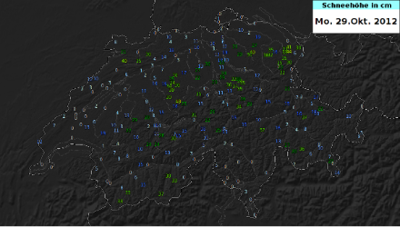 Schneehöhe in cm, gemessen am 29. Oktober 2012 um 7 Uhr