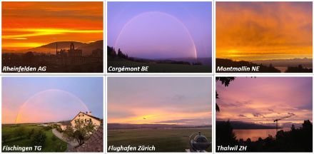 Farbenfroher Samstagmorgen. Bildquelle unten rechts: D. Gerstgrasser, Mitte unten: P. Büchi, restliche Bilder: Meteomeldung/App.