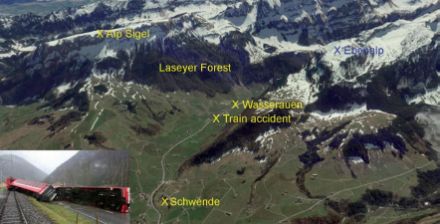 Wasserauen liegt im Schwendetal, zwischen Ebenalp und Alp Sigel. 2007 wurden Teile einer Zugkomposition der Appenzeller Bahn aus den Gleisen gehoben.