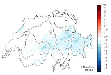 Karte der Schweiz zur Temperatur im September 2022.