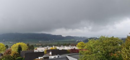 So wie hier in Wettswil am Albis ZH sah es am Freitagmorgen in vielen Regionen aus: Tiefe Wolken und immer wieder Regen. Bild: Meteomeldungen/App.