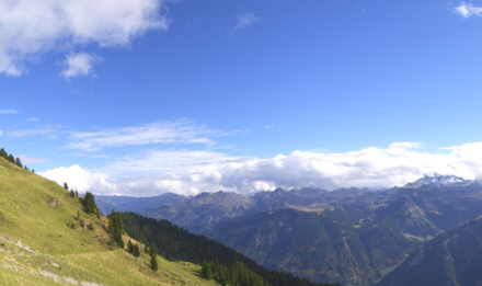 In Braunwald zeigte sich der Himmel um die Mittagszeit sogar fast wolkenlos. Wolkenloser Alpennordhang und trübe Alpensüdseite kommen bei südlichen Luftströmungen hie und da vor. Weit häufiger ist es aber genau umgekehrt, nämlich trüber und feuchter Alpennordhang und sonnige und klare Alpensüdseite. Der Grund liegt darin, dass die Alpen deutlich häufiger von Norden nach Süden überströmt werden als umgekeht. Dementsprechend tritt Nordstau öfter auf als Südstau. Bildquelle:https://braunwald.roundshot.com/gumen/.