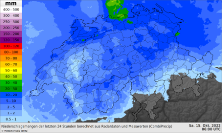 24h-Niederschlagssumme bis Samstag 8 Uhr. Im Stau des Schwarzwalds fiel am meisten Niederschlag.