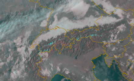 Das Satellitenbild um 9 Uhr Lokalzeit zeigt die Ausdehnung des Hochnebels. Der Hochnebel bedeckte das ganze Mittelland.