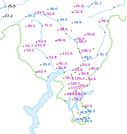 24-stündige Niederschlagsmengen im Tessin und im Misox zwischen 21. Oktober 2002 06 UTC und 22. Oktober 2022 06 UTC.