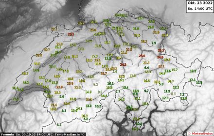 Höchsttemperatur am 23.10.2022 bis 14 UTC.