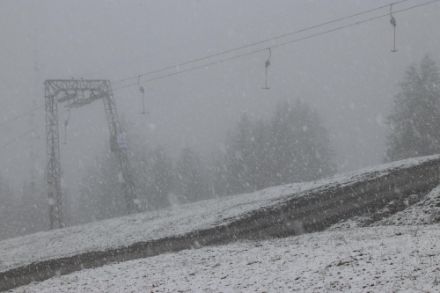 Schneefall heute Mittag auf der Ibergeregg (SZ).