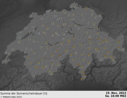 Gemessene Sonnenscheindauer bis Redaktionsschluss (16.00 LT)