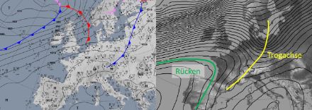 Bodenwetterkarte und Höhenwetterkarte.
