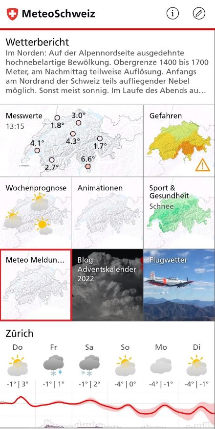 In der App von MeteoSchweiz können Meteo-Meldungen abgesetzt werden. Diese sind bei schwierigen Prognosebedingungen besonders wichtig und für uns sehr wertvoll.