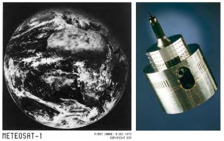 Bild von der Erde, aufgenommen durch den Meteosat-1-Satelliten.