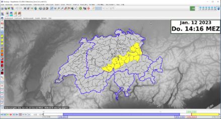 Die Warnkarte für die Schneefall-Warnung, welche heute ausgegeben wurde.