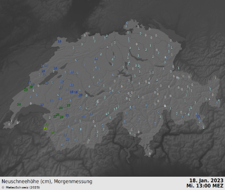 Neuschneemengen Mittwochmorgen 7 Uhr. 