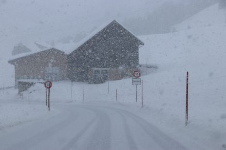 Auch in den Voralpen ist so etwas wie Winter eingekehrt. Hier in Oberiberg mit rund 35 cm Schnee (Messung des SLF-Beobachters) dürfte bald der Strassenwetterdienst zum Einsatz kommen… 