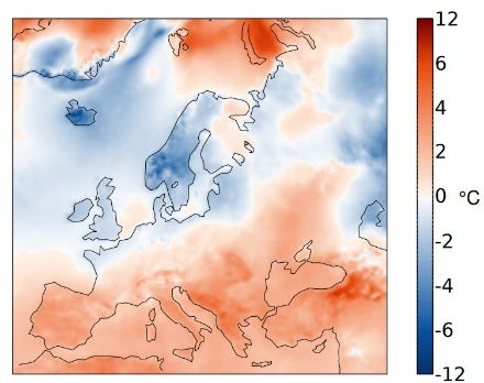 Europakarte zur Dezembertemperatur 2022