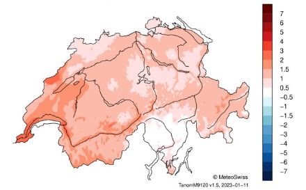 Schweizer Karte zur Dezembertemperatur.