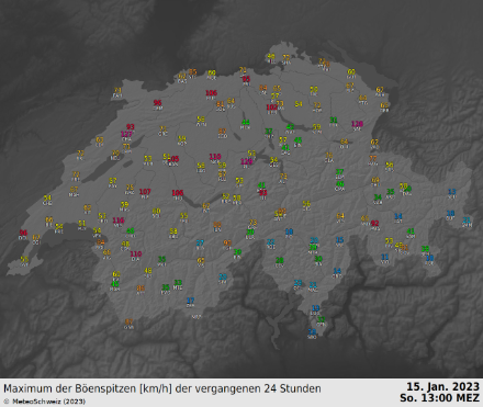 Maximum der Böenspitzen der vergangenen 24 Stunden