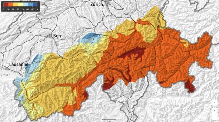 Aktuelle Schneehöhe im Vergleich mit dem langjährigen Mittelwert an diesem Kalendertag. Quelle SLF: https://whiterisk.ch/de/snow/comparative-depth  