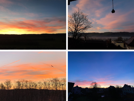 Verschiedene Inszenierungen des Sonnenaufganges heute Morgen in der Schweiz.