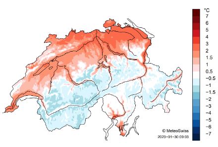 Schweizerkarte zur Januartemperatur.