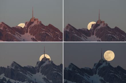 Aufgang des Vollmonds hinter dem Säntis am 7. April 2020