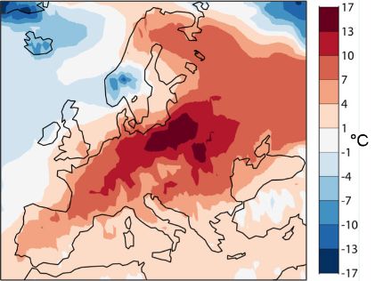 Europakarte zur Temperatur am 1. Januar 2023