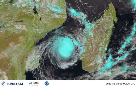 Satellitenbild von Zyklon «Freddy» am Mittwoch, 08. März 2023 um 9 UTC.