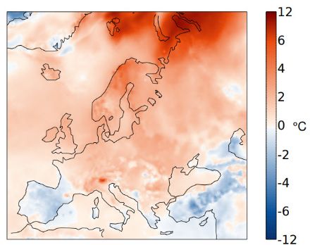 Europakarte zur Temperatur im Februar 2023.