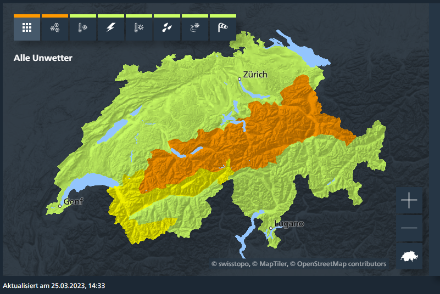 Aktuelle Warnungen, Quelle: Meteoschweiz.ch 