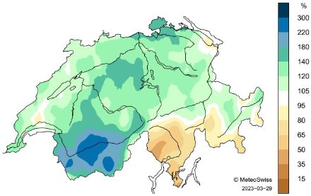 Schweizerkarte zum Niederschlag im März.