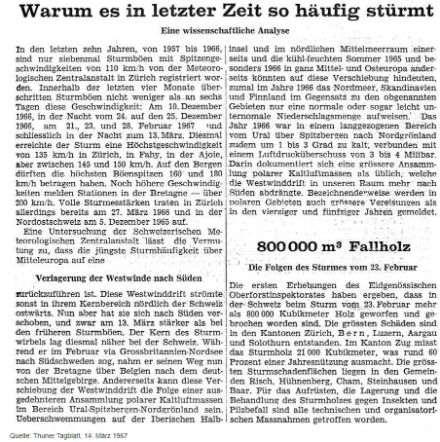  Sturm vom 23. Februar 1967 - Zeitungsartikel über Sturmschäden.