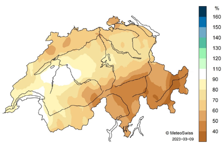 Schweizerkarte zum Winterniederschlag 2022/23.