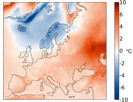 Europakarte zur Märztemperatur 2023.