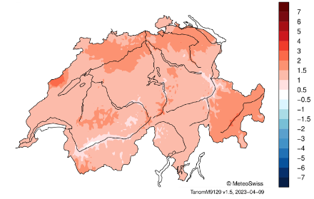 Schweizerkarte zur Temperatur im März 2023.