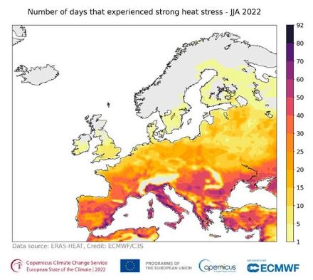 Europakarte zum Hitzestress im Sommer 2022.