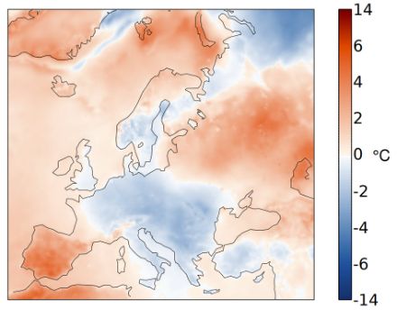 Europakarte zur Apriltemperatur.