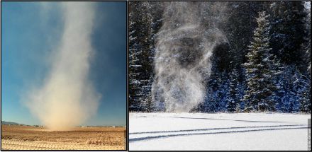 Staubteufel (links) und Schneeteufel (rechts). 