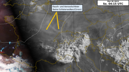 Satellitenbild (sichtbarer HRV-Kanal) vom Sonntagmorgen, 28.05.2023, 06:15 Uhr. Quelle: MeteoSchweiz