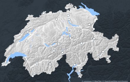 Karte der Schweiz mit eingezeichneten Standorten mit Augenbeobachtungen