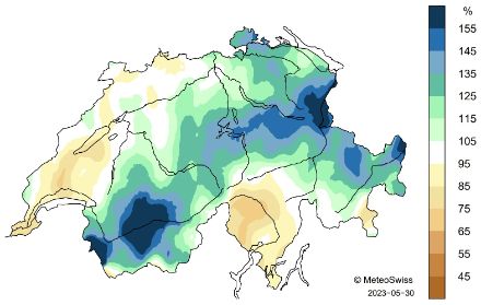 Schweizerkarte zum Niederschlag im Frühling.