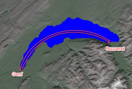 Die Strecke führt über 123 km von Genf nach Bouveret und zurück. 
